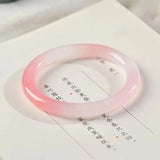 Natural Pink Jade Bangles Floating Flower Ladies Jadeite Jewelry