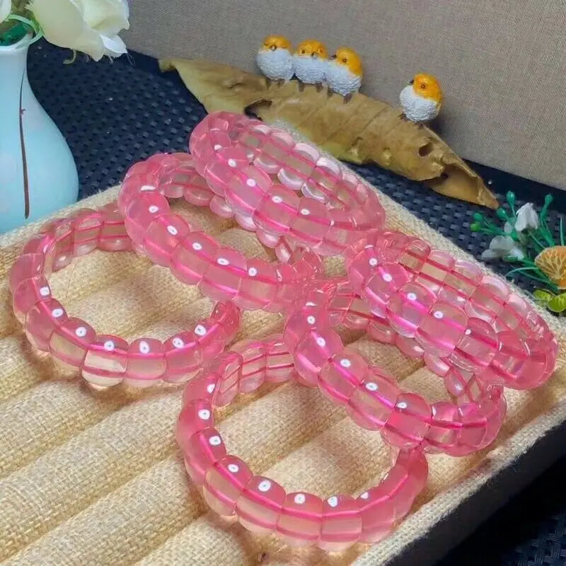 Pink Rose Quartz Gemstone Bracelet Bangle 14x10mm Beads