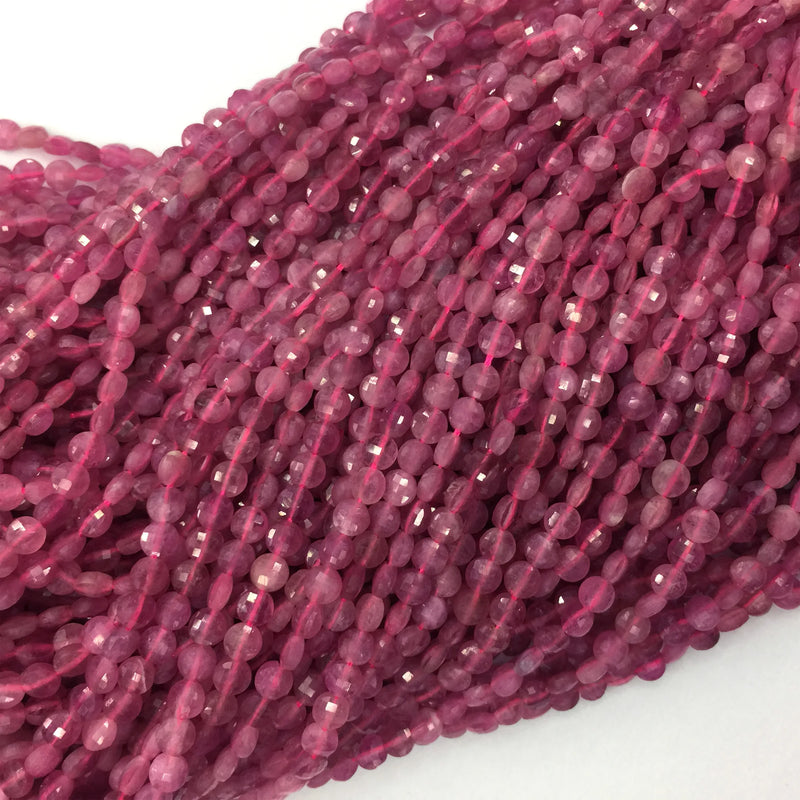Pink Tourmaline Hand Cut Coin Beads Necklace or Bracelet 4mm 5mm 6mm