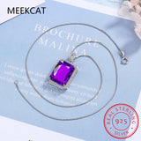 Purple Amethyst Square Pendant Necklace 925 Sterling Silver Women Gemstone