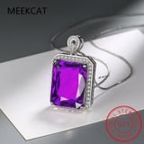 Purple Amethyst Square Pendant Necklace 925 Sterling Silver Women Gemstone