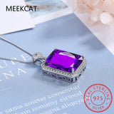Purple Amethyst Square Pendant Necklace 925 Sterling Silver Women Gemstone