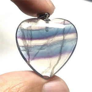 Rainbow Fluorite Heart Pendant Necklace 26x6mm