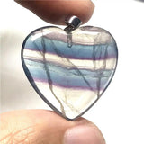 Rainbow Fluorite Heart Pendant Necklace 26x6mm