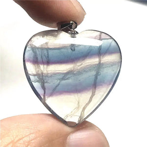 Rainbow Fluorite Heart Pendant Necklace 26x6mm