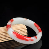 Natural Red Jade Bangle Bracelet Chinese Jadeite Carved Charm Jewelry