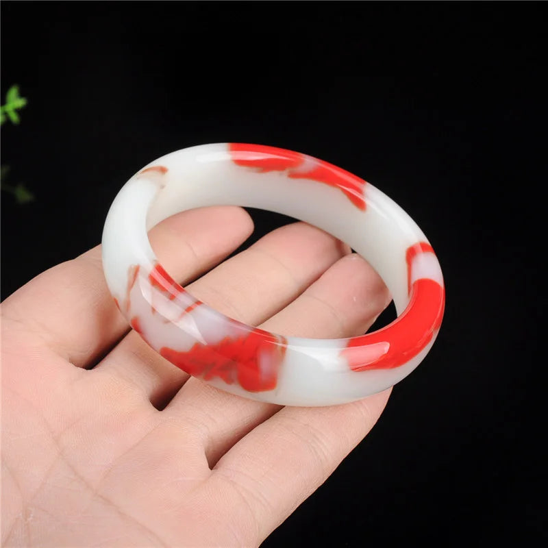 Natural Red Jade Bangle Bracelet Chinese Jadeite Carved Charm Jewelry