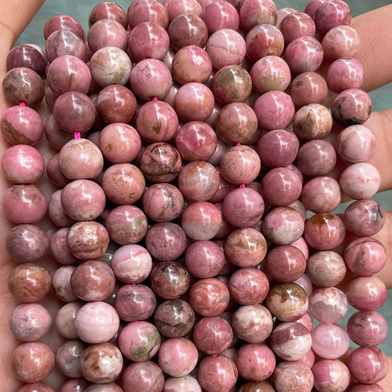 Natural Rhodonite Stone Beads 6/8/10mm Round Loose No Dyed Rhodochrosite Bead