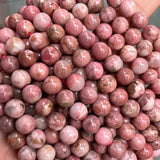 Natural Rhodonite Stone Beads 6/8/10mm Round Loose No Dyed Rhodochrosite Bead