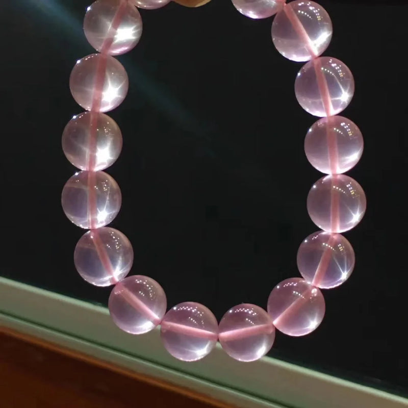 Rose Quartz Star Light Bracelet Woman Mozambique Stretch Crystal Beads