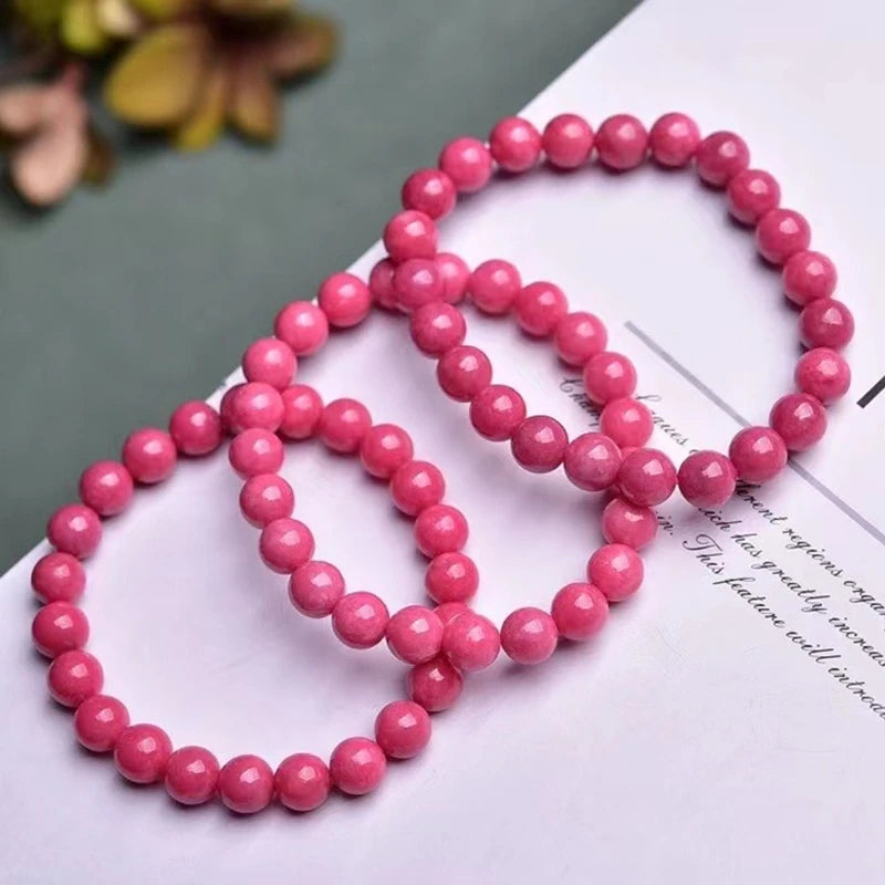 Rose Rhodonite Gemstone Bead Stretch Bracelet 8mm