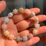 Natural Stone Morganite Sugar Cube Beads Bracelet for Women