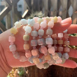 Natural Stone Morganite Sugar Cube Beads Bracelet for Women