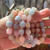 Natural Stone Morganite Sugar Cube Beads Bracelet for Women