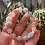 Natural Stone Morganite Sugar Cube Beads Bracelet for Women