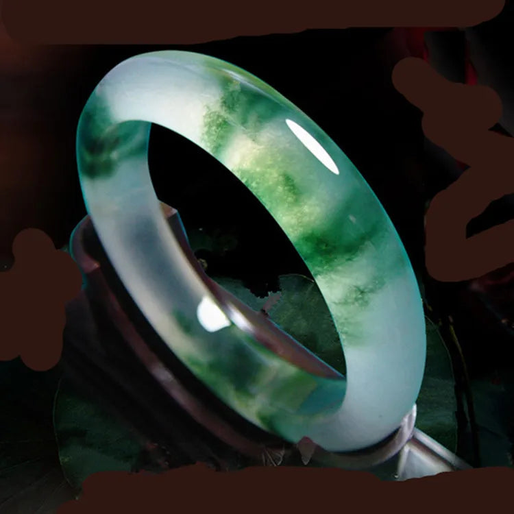 Natural Floating Green Flower Quartzite Jade Bangle Jewelry