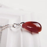 Natural Warring State Red Agate Pendant Necklace Charms Crystal Water Drop Bead