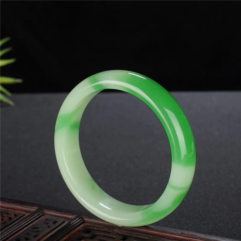 Hand-Carved Green Jade Bangle Bracelet Charm