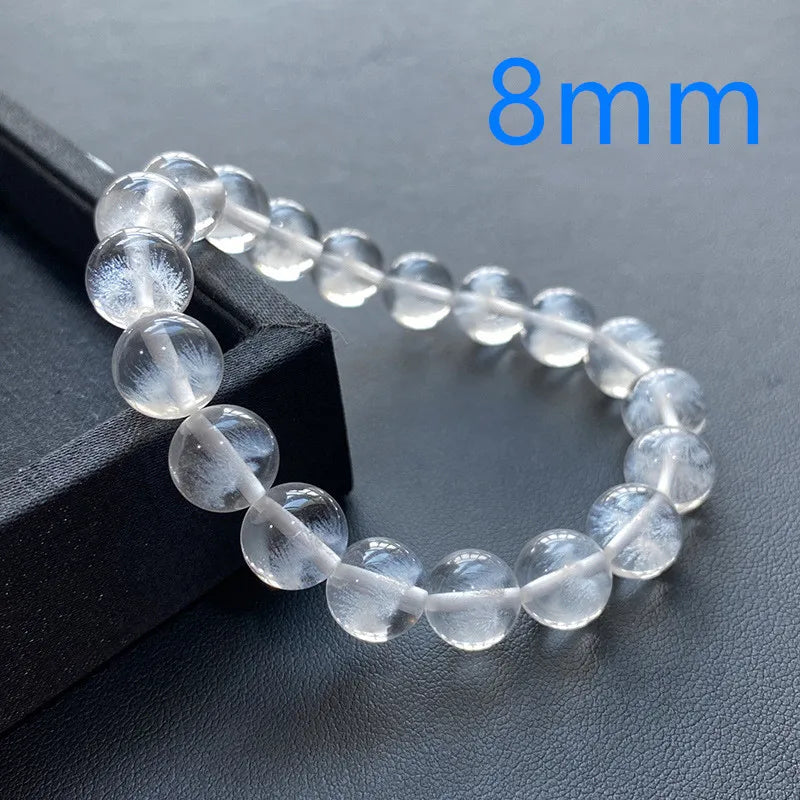 Rutilated Quartz Crystal Bracelet Snow Clear Beads 8mm 10mm AAAAAA