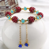 Natural Wine Red Garnet Women's Braided Bracelet with Fishes Charm
