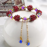 Natural Wine Red Garnet Women's Braided Bracelet with Fishes Charm