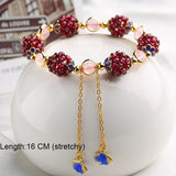 Natural Wine Red Garnet Women's Braided Bracelet with Fishes Charm