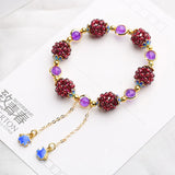 Natural Wine Red Garnet Women's Braided Bracelet with Fishes Charm