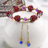 Natural Wine Red Garnet Women's Braided Bracelet with Fishes Charm