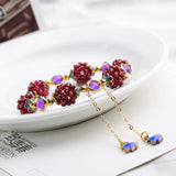 Natural Wine Red Garnet Women's Braided Bracelet with Fishes Charm