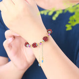 Natural Wine Red Garnet Women's Braided Bracelet with Fishes Charm
