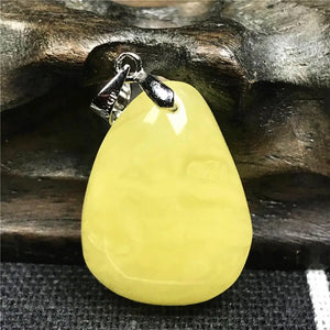 Natural Yellow Amber Necklace Pendant Crystal 23x17mm Stone Silver Hook AAAAA
