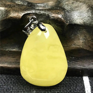 Natural Yellow Amber Necklace Pendant Crystal 23x17mm Stone Silver Hook AAAAA