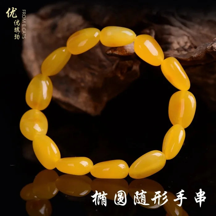 Yellow Amber Oval Beads Bracelet 8mm Healing Gemstone Jewelry