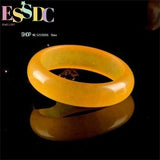 Yellow Jade Bangle Bracelet Lucky Amulet Hand-Carved for Women Men