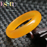 Yellow Jade Bangle Bracelet Lucky Amulet Hand-Carved for Women Men