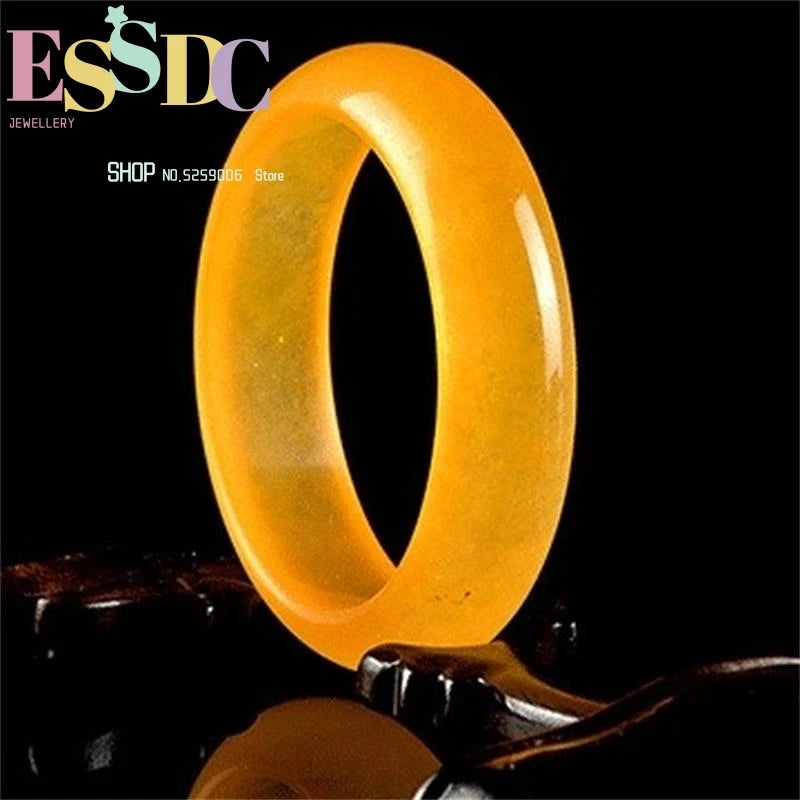 Yellow Jade Bangle Bracelet Lucky Amulet Hand-Carved for Women Men