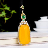 Yellow Jade Pendant Necklace with Zircon Emerald for Women