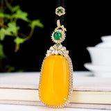 Yellow Jade Pendant Necklace with Zircon Emerald for Women