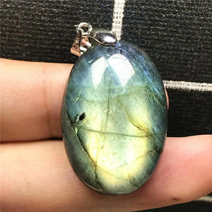 Labradorite Pendant Necklace Crystal Silver Oval Beads Stone AAAAA