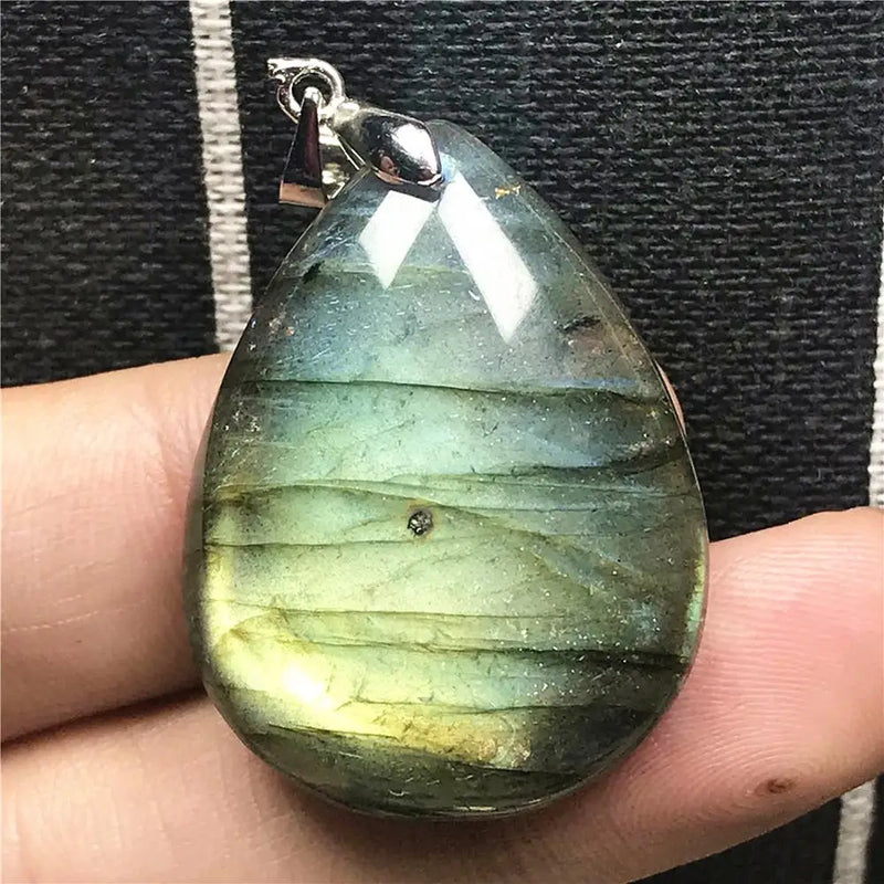 Natural Labradorite Pendant Jewelry Crystal Beads Silver Moonstone Stone