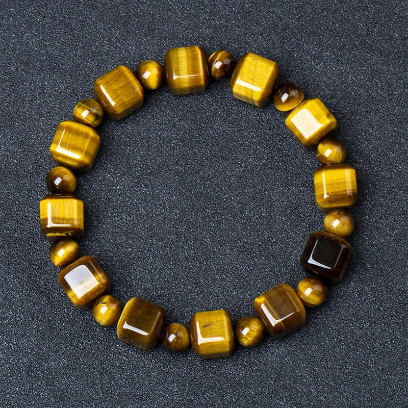 Yellow Tiger's Eye Cube Beads Bracelet 8x8mm Bangle Jewelry