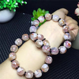 Pink Cherry Agate Stretch Bracelet Crystal Barrel Beads