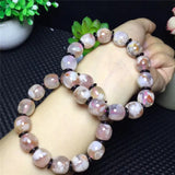 Pink Cherry Agate Stretch Bracelet Crystal Barrel Beads