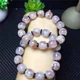 Pink Cherry Agate Stretch Bracelet Crystal Barrel Beads