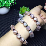 Pink Cherry Agate Stretch Bracelet Crystal Barrel Beads