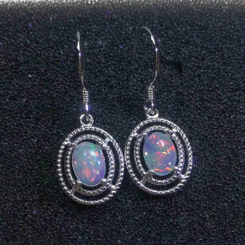 Opal Drop Earring Oval 5*7mm Natural Gemstone 925 Silver Women Gift