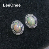 Opal Earrings 6*8MM Fire Gemstone Jewelry 925 Sterling Silver