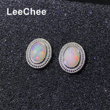 Opal Earrings 6*8MM Fire Gemstone Jewelry 925 Sterling Silver