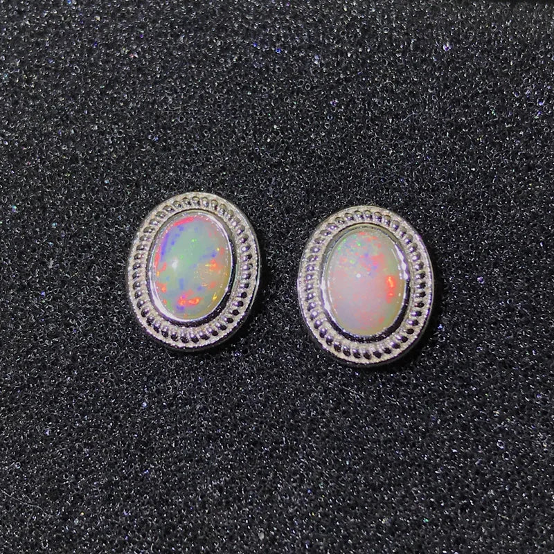 Opal Earrings 6*8MM Fire Gemstone Jewelry 925 Sterling Silver