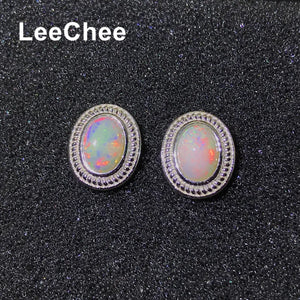 Opal Earrings 6*8MM Fire Gemstone Jewelry 925 Sterling Silver